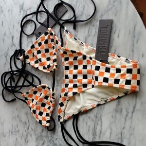 Triangl Orange White Black Checkered Bikini Set Size XS NWT